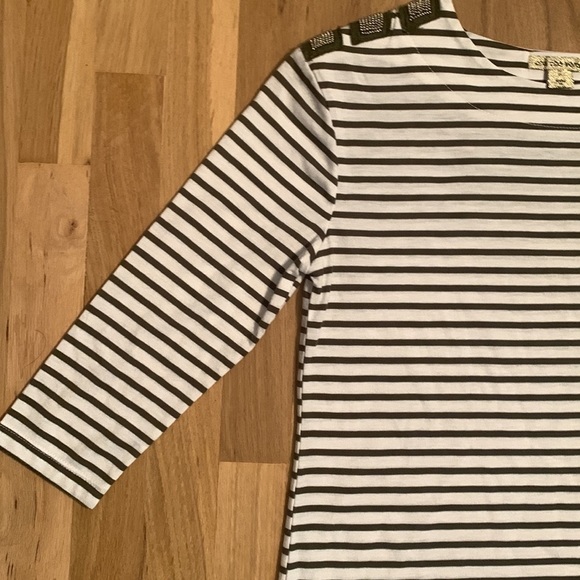Cha cha vente Green/White Striped Crewneck 3/4 Length Sleeve Blouse Women’s S - Picture 3 of 8